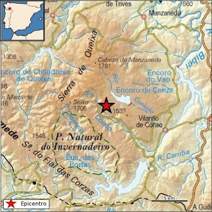 Zona donde se ha registrado un terremoto de magnitud 3,1 en Vilariño de Conso (Ourense).
