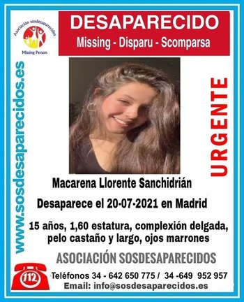 Buscan a una joven de 15 años desaparecida en Madrid.