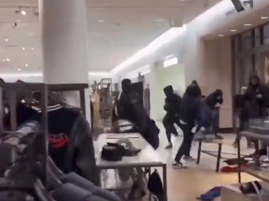 Imagen del vídeo en el que se ve a decenas de personas saqueando una tienda de Zara. / ALERTA