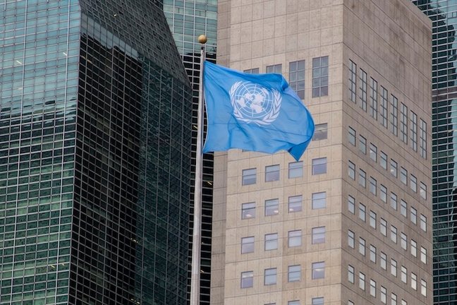 Bandera de Naciones Unidas en la sede de la ONU en Nueva York, EEUU (archivo)
Europa Press/Contacto/NICOLAS MAETERLINCK
(Foto de ARCHIVO)
19/9/2022