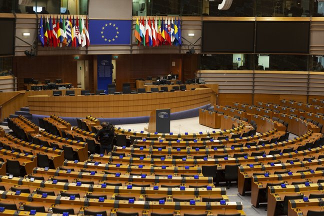 El hemiciclo del Parlamento Europeo vacío en Bélgica (Bruselas). NICOLAS LANDEMARD / Archivo