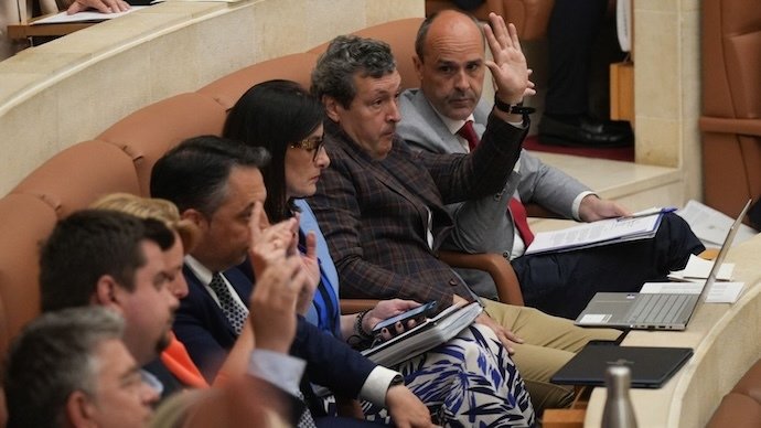Los diputados del PP durante una votación en el Parlamento de Cantabria. / A.E.
