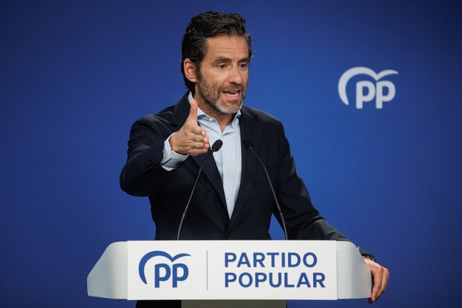 El portavoz del PP, Borja Sémper, durante una rueda de prensa posterior a la reunión del Comité de Dirección del Partido Popular. Alejandro Martínez Vélez