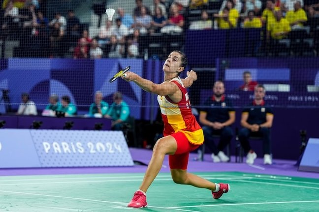 Carolina Marin de España en acción contra Aya Ohori de Japón durante los Cuartos de Final de Individuales Femeninos de Bádminton en La Chapelle Arena Court 1 durante los Juegos Olímpicos de París 2024 el 3 de agosto de 2024 en París, Francia.

Firma: AFP7 / Europa Press