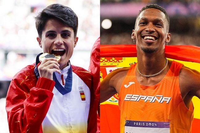 María Pérez y Jordan Díaz, abanderados de España en la ceremonia de clausura de Paris 2024. / EP