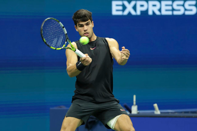 El tenista murciano, Carlos Alcaraz durante el US OPen. / EP