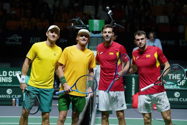 La pareja española Marcel Granollers y Pedro Martinez junto a la pareja australiana formada por Matthew Ebden and Max Purcell. / Alvaro Diaz